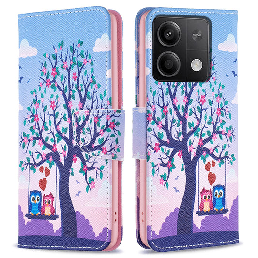 For Xiaomi Redmi Note 13 5G Phone Case Pattern Printing Wallet Leather Cover - Two Owls