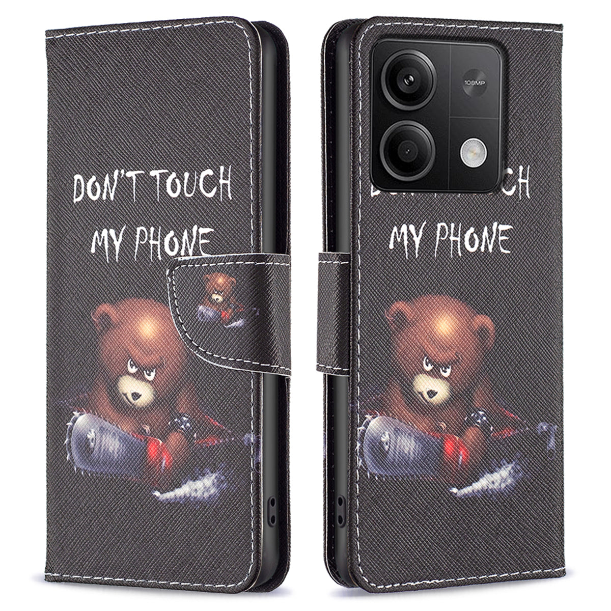 For Xiaomi Redmi Note 13 5G PU Leather Phone Case TPU Inner Shell Pattern Printing Design - Bear