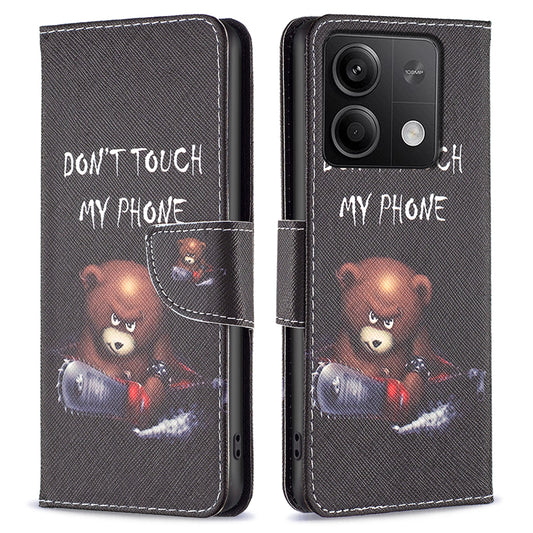 For Xiaomi Redmi Note 13 5G PU Leather Phone Case TPU Inner Shell Pattern Printing Design - Bear