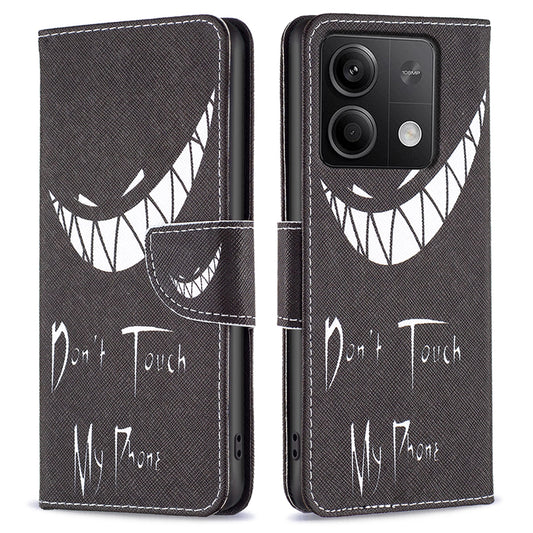 For Xiaomi Redmi Note 13 5G PU Leather Phone Case TPU Inner Shell Pattern Printing Design - Don&#39;t Touch My Phone