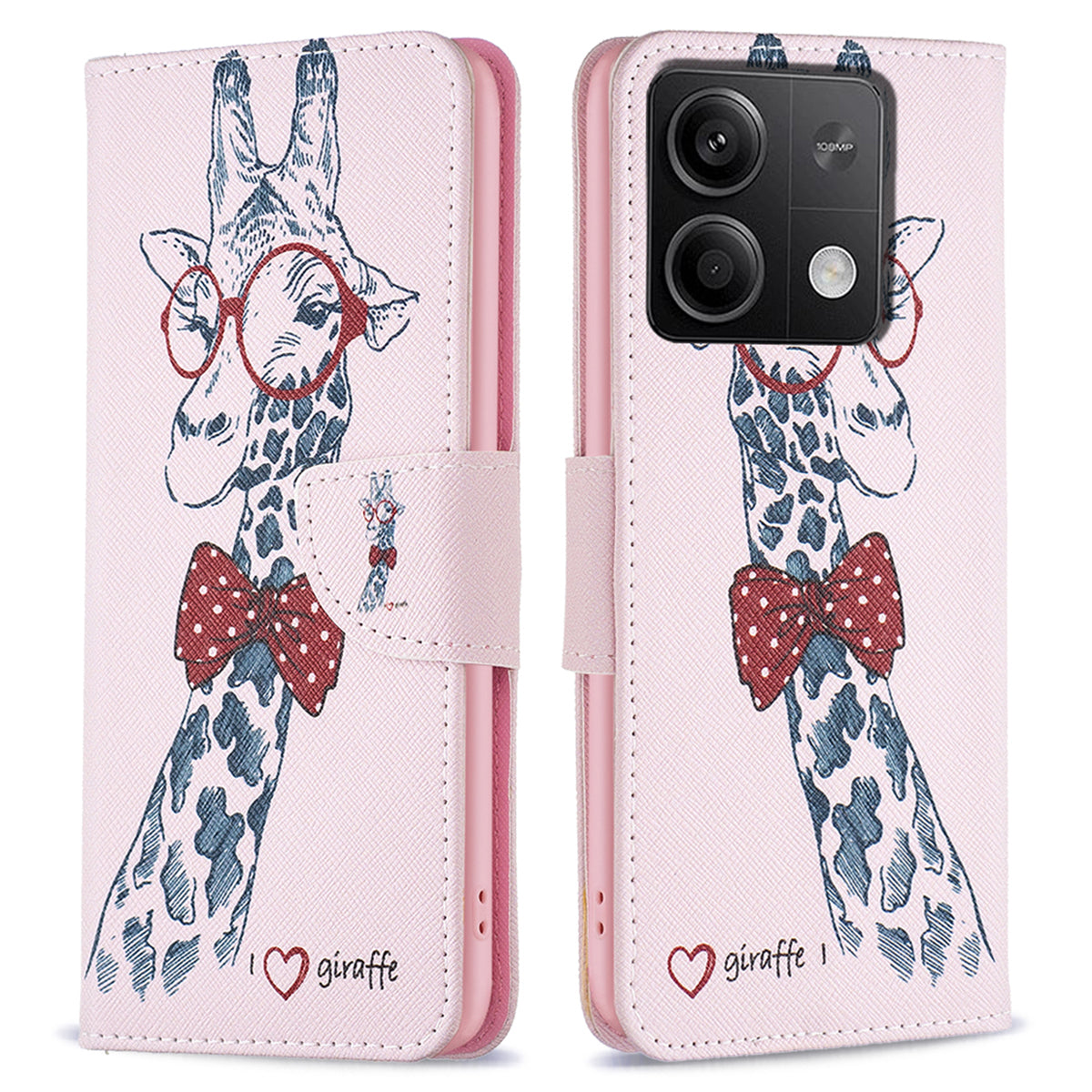 For Xiaomi Redmi Note 13 5G PU Leather Phone Case TPU Inner Shell Pattern Printing Design - Giraffe