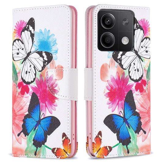 For Xiaomi Redmi Note 13 5G PU Leather Phone Case TPU Inner Shell Pattern Printing Design - Two Butterflies