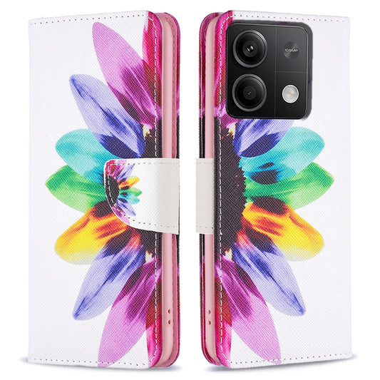 For Xiaomi Redmi Note 13 5G PU Leather Phone Case TPU Inner Shell Pattern Printing Design - Sunflower