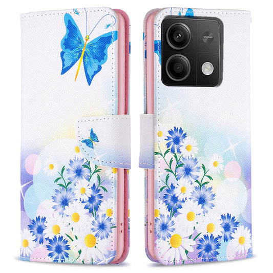 For Xiaomi Redmi Note 13 5G PU Leather Phone Case TPU Inner Shell Pattern Printing Design - Butterfly and Flowers