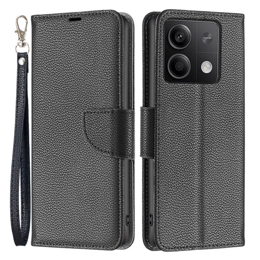 For Xiaomi Redmi Note 13 5G Phone Case Wallet PU Leather Litchi Texture Protective Cover - Black
