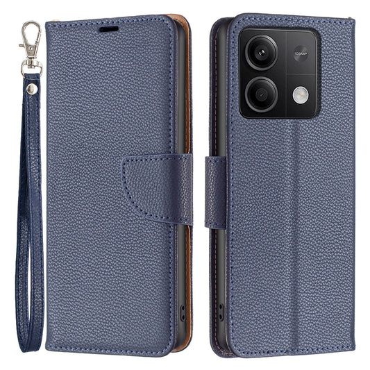 For Xiaomi Redmi Note 13 5G Phone Case Wallet PU Leather Litchi Texture Protective Cover - Dark Blue