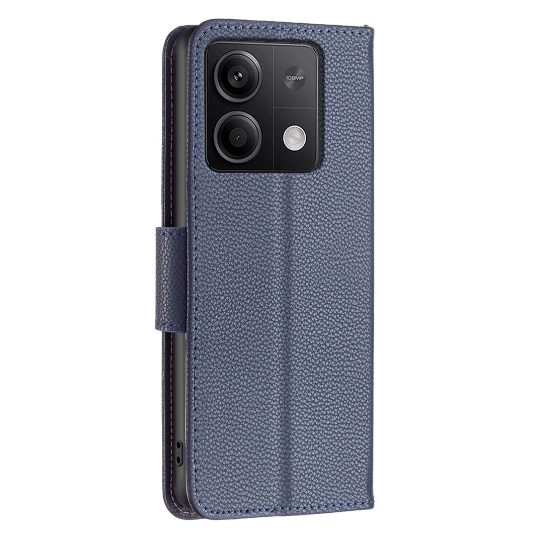 For Xiaomi Redmi Note 13 5G Phone Case Wallet PU Leather Litchi Texture Protective Cover - Dark Blue