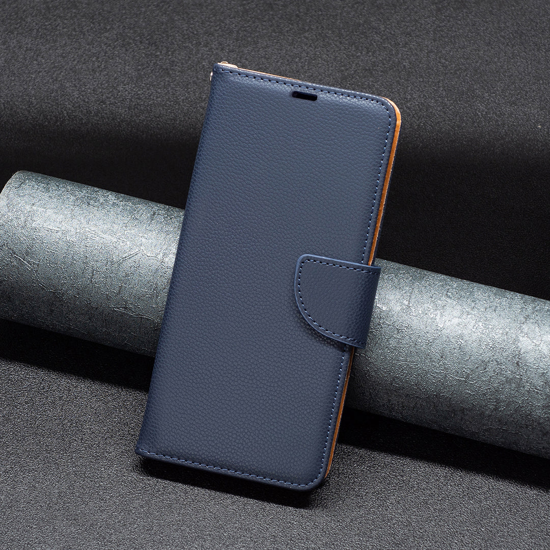 For Xiaomi Redmi Note 13 5G Phone Case Wallet PU Leather Litchi Texture Protective Cover - Dark Blue
