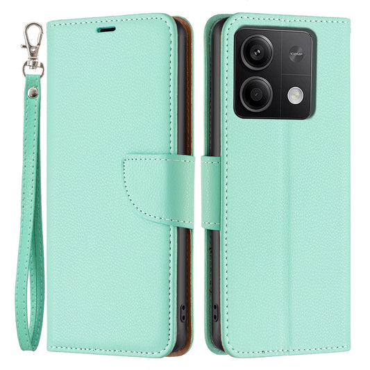 For Xiaomi Redmi Note 13 5G Phone Case Wallet PU Leather Litchi Texture Protective Cover - Green