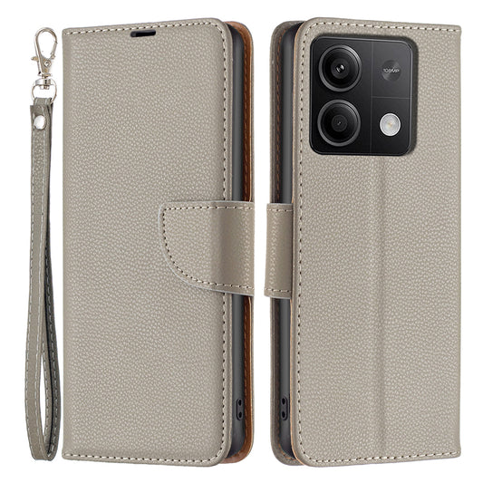 For Xiaomi Redmi Note 13 5G Phone Case Wallet PU Leather Litchi Texture Protective Cover - Grey