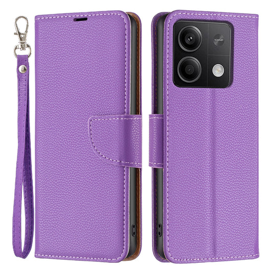 For Xiaomi Redmi Note 13 5G Phone Case Wallet PU Leather Litchi Texture Protective Cover - Purple