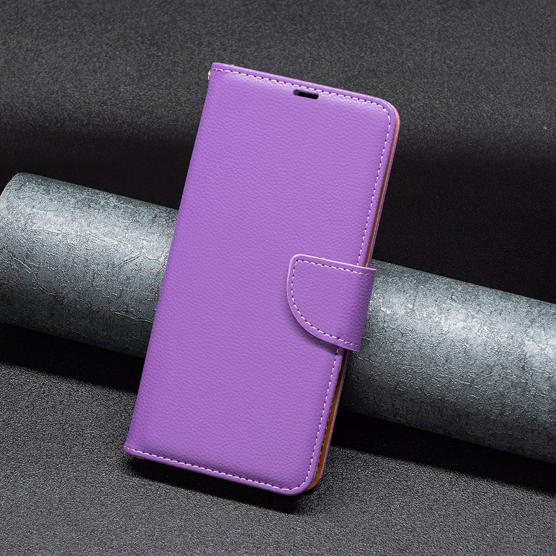For Xiaomi Redmi Note 13 5G Phone Case Wallet PU Leather Litchi Texture Protective Cover - Purple