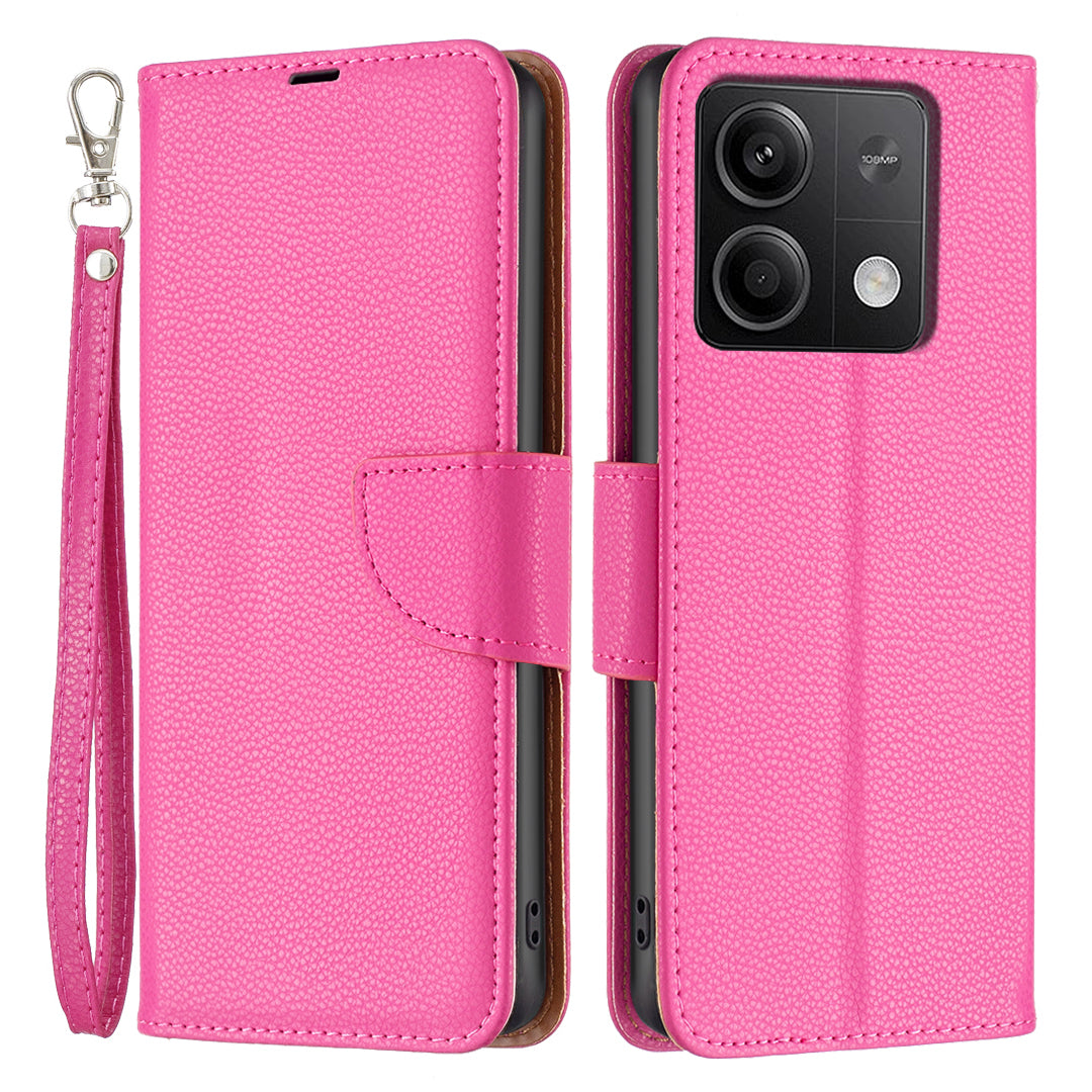 For Xiaomi Redmi Note 13 5G Phone Case Wallet PU Leather Litchi Texture Protective Cover - Rose