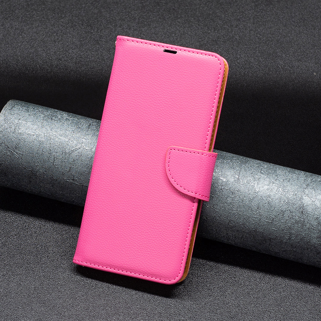 For Xiaomi Redmi Note 13 5G Phone Case Wallet PU Leather Litchi Texture Protective Cover - Rose