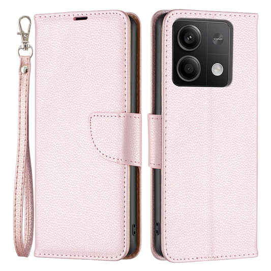 For Xiaomi Redmi Note 13 5G Phone Case Wallet PU Leather Litchi Texture Protective Cover - Rose Gold