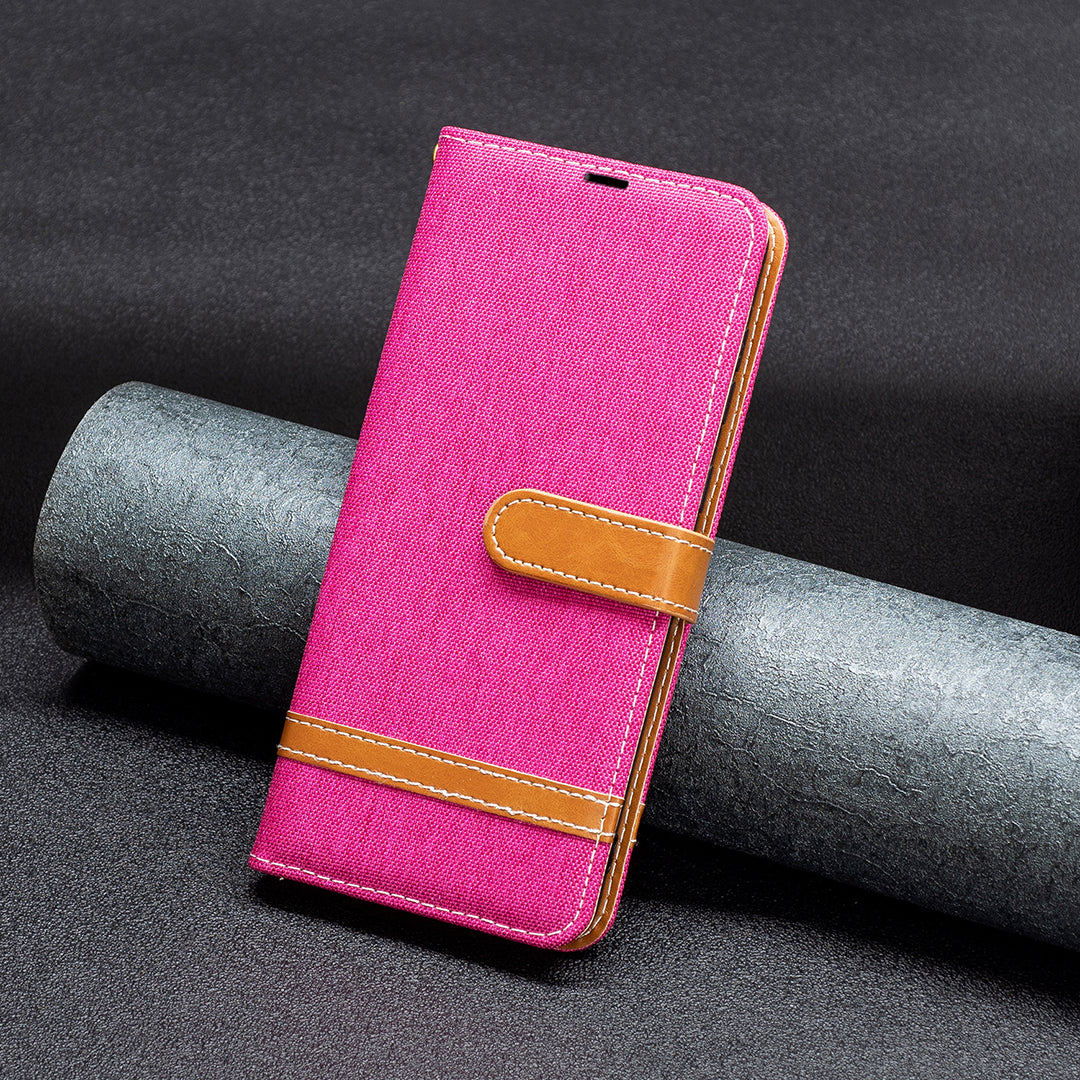 For Xiaomi Redmi Note 13 5G Leather Phone Case Wallet Cover Jeans Cloth Splicing - Rose