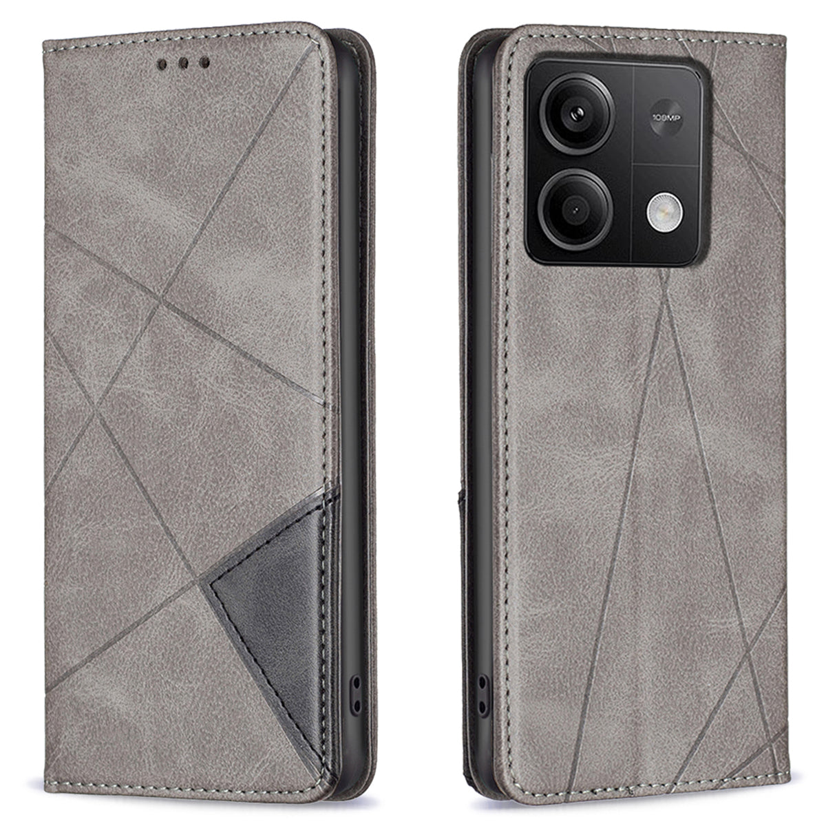 For Xiaomi Redmi Note 13 5G PU Leather Phone Case 2 Card Holders Magnetic Closure - Grey