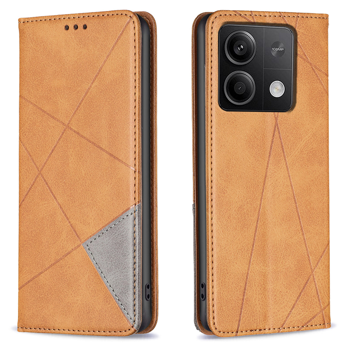 For Xiaomi Redmi Note 13 5G PU Leather Phone Case 2 Card Holders Magnetic Closure - Yellow