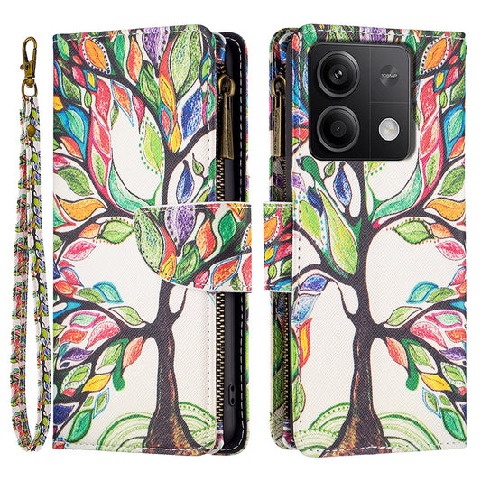 BF03 For Xiaomi Redmi Note 13 5G PU Leather Case Pattern Zipper Pocket Handbag Phone Cover - Life Tree