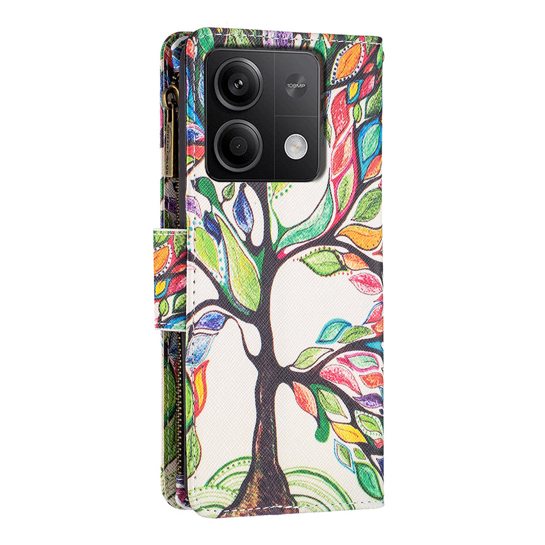 BF03 For Xiaomi Redmi Note 13 5G PU Leather Case Pattern Zipper Pocket Handbag Phone Cover - Life Tree
