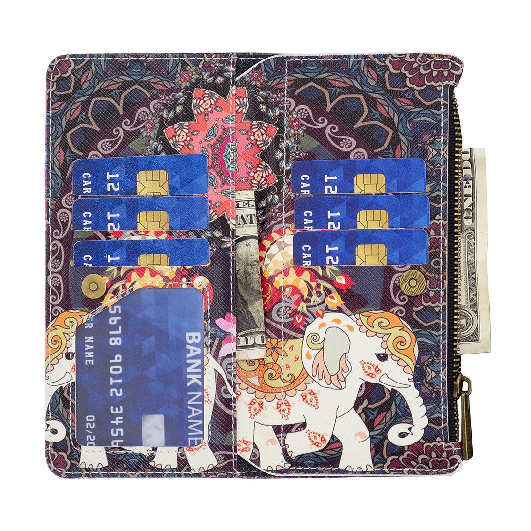 BF03 For Xiaomi Redmi Note 13 5G PU Leather Case Pattern Zipper Pocket Handbag Phone Cover - Flowers and Elephant