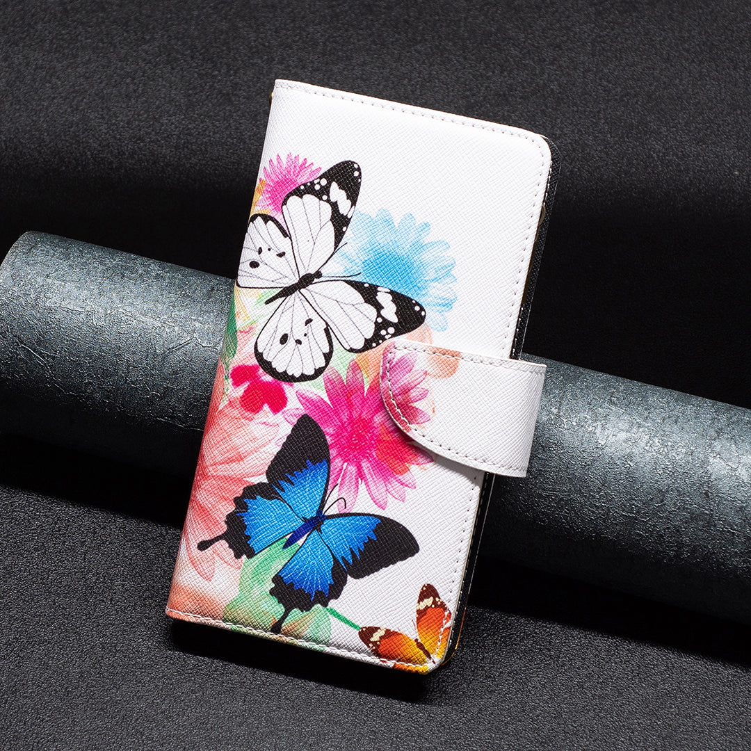 BF03 For Xiaomi Redmi Note 13 5G PU Leather Case Pattern Zipper Pocket Handbag Phone Cover - Two Butterflies