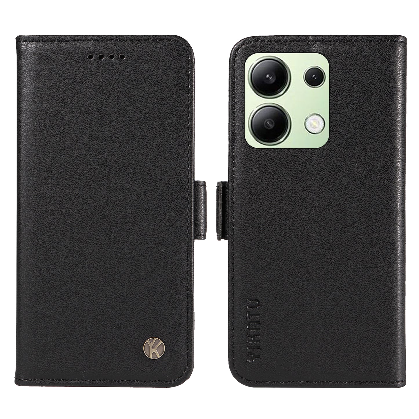 YIKATU YK-003 For Xiaomi Redmi Note 13 4G Leather Wallet Case Side Magnetic Clasp - Black