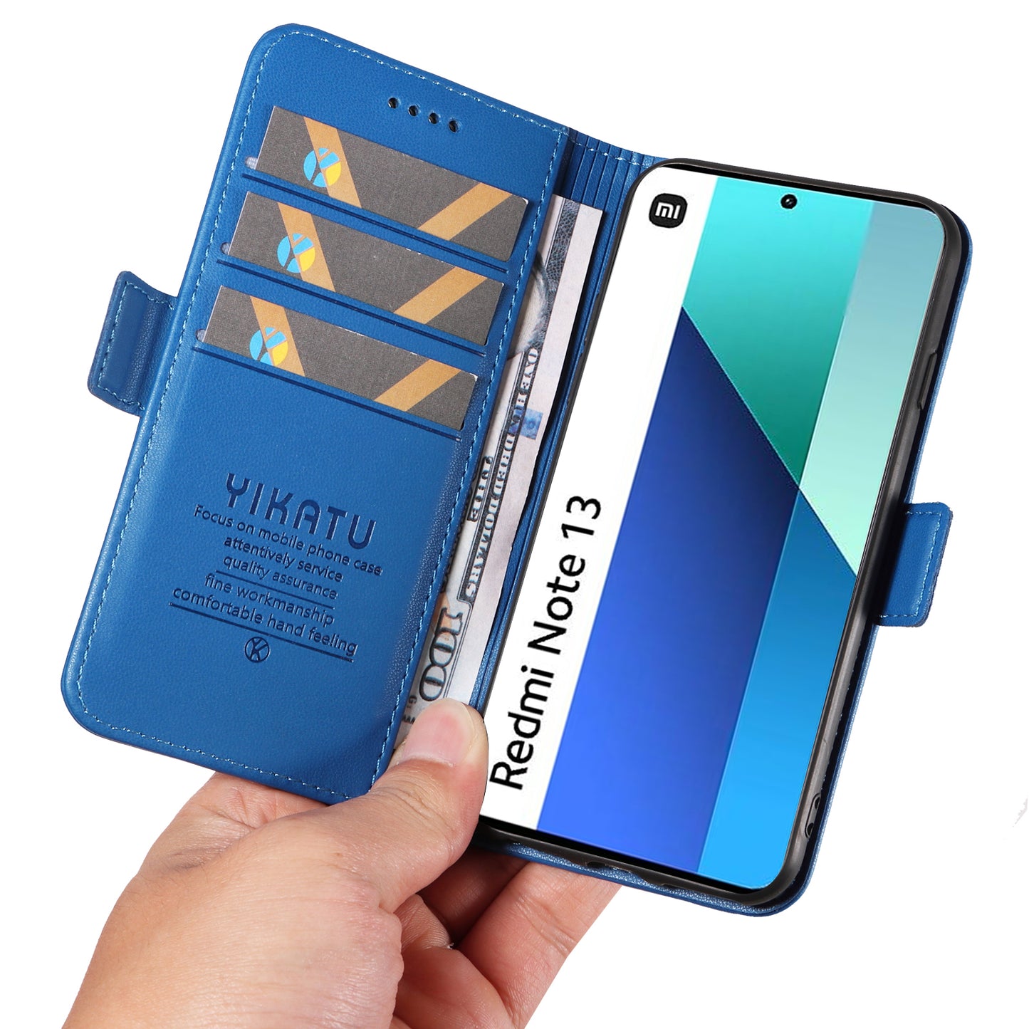 YIKATU YK-003 For Xiaomi Redmi Note 13 4G Leather Wallet Case Side Magnetic Clasp - Sky Blue