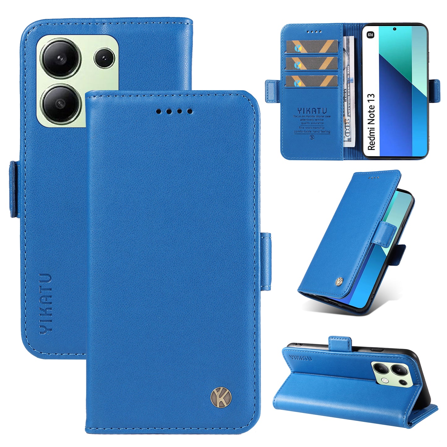 YIKATU YK-003 For Xiaomi Redmi Note 13 4G Leather Wallet Case Side Magnetic Clasp - Sky Blue