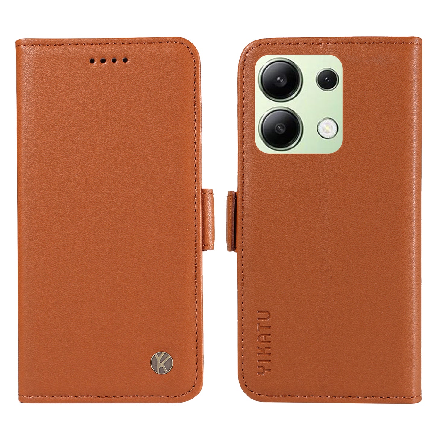 YIKATU YK-003 For Xiaomi Redmi Note 13 4G Leather Wallet Case Side Magnetic Clasp - Brown