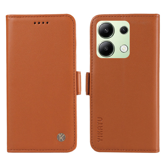 YIKATU YK-003 For Xiaomi Redmi Note 13 4G Leather Wallet Case Side Magnetic Clasp - Brown