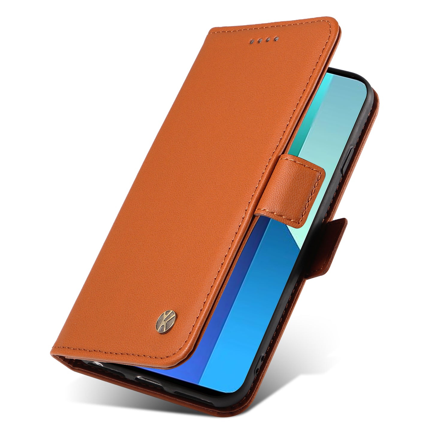 YIKATU YK-003 For Xiaomi Redmi Note 13 4G Leather Wallet Case Side Magnetic Clasp - Brown