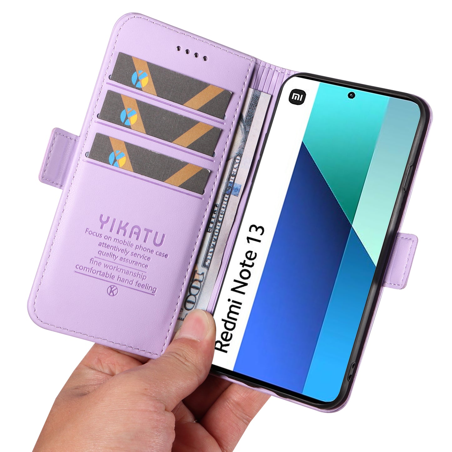YIKATU YK-003 For Xiaomi Redmi Note 13 4G Leather Wallet Case Side Magnetic Clasp - Light Purple