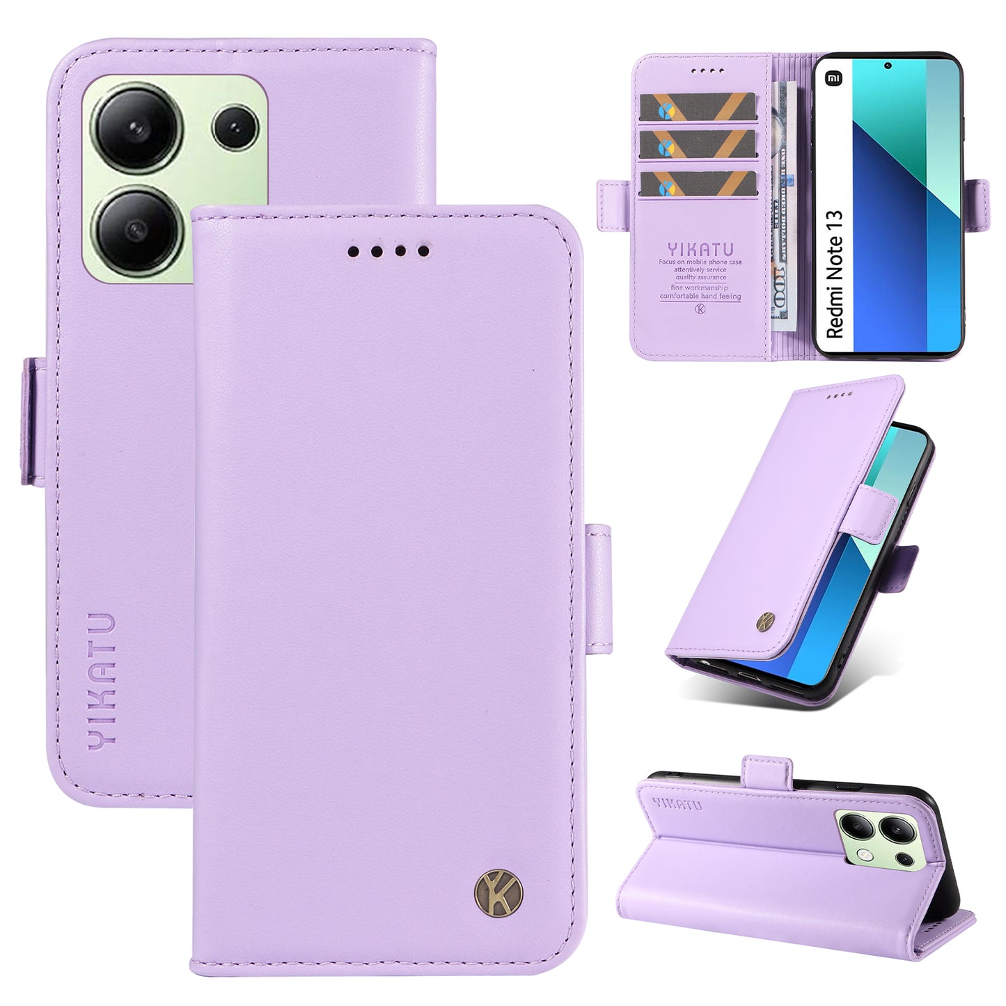 YIKATU YK-003 For Xiaomi Redmi Note 13 4G Leather Wallet Case Side Magnetic Clasp - Light Purple