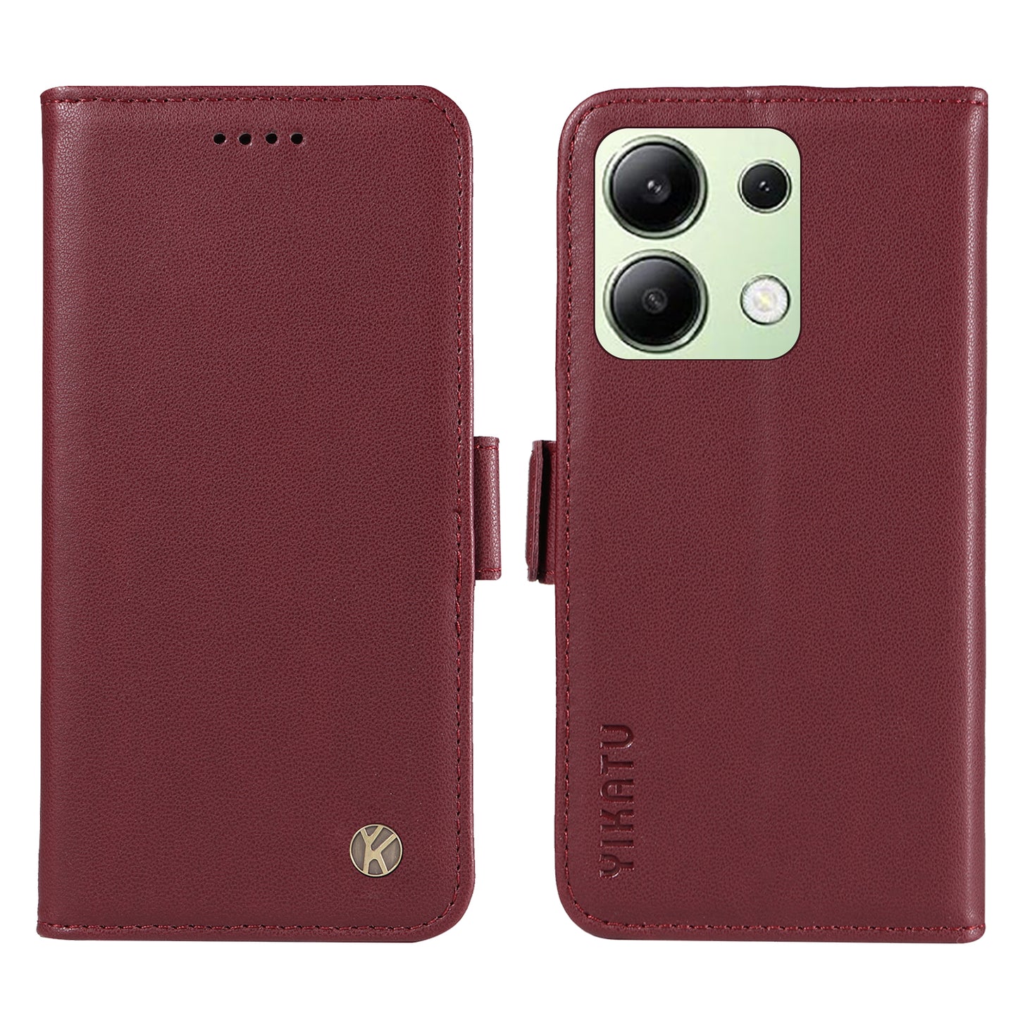 YIKATU YK-003 For Xiaomi Redmi Note 13 4G Leather Wallet Case Side Magnetic Clasp - Wine Red