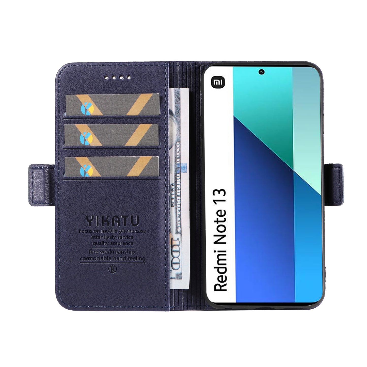 YIKATU YK-003 For Xiaomi Redmi Note 13 4G Leather Wallet Case Side Magnetic Clasp - Sapphire