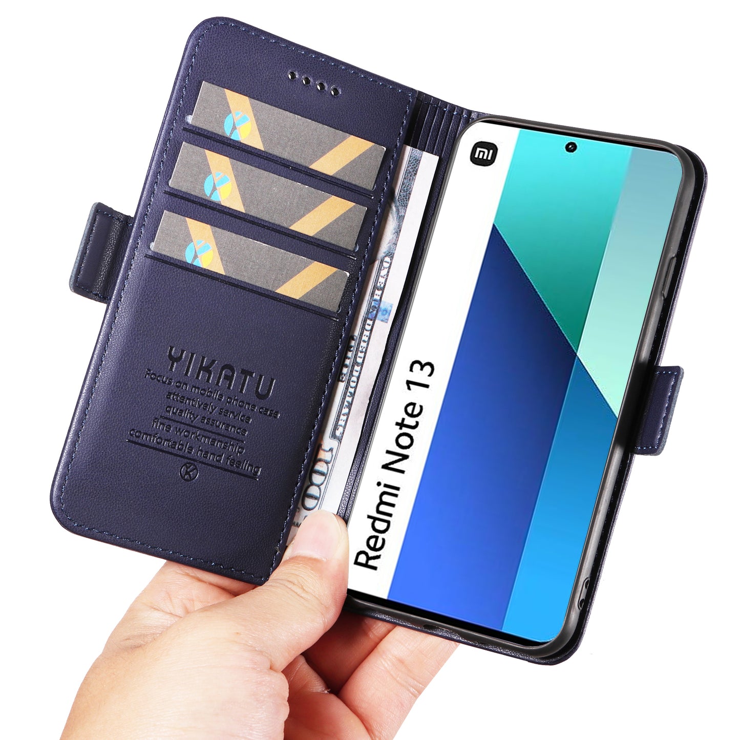 YIKATU YK-003 For Xiaomi Redmi Note 13 4G Leather Wallet Case Side Magnetic Clasp - Sapphire