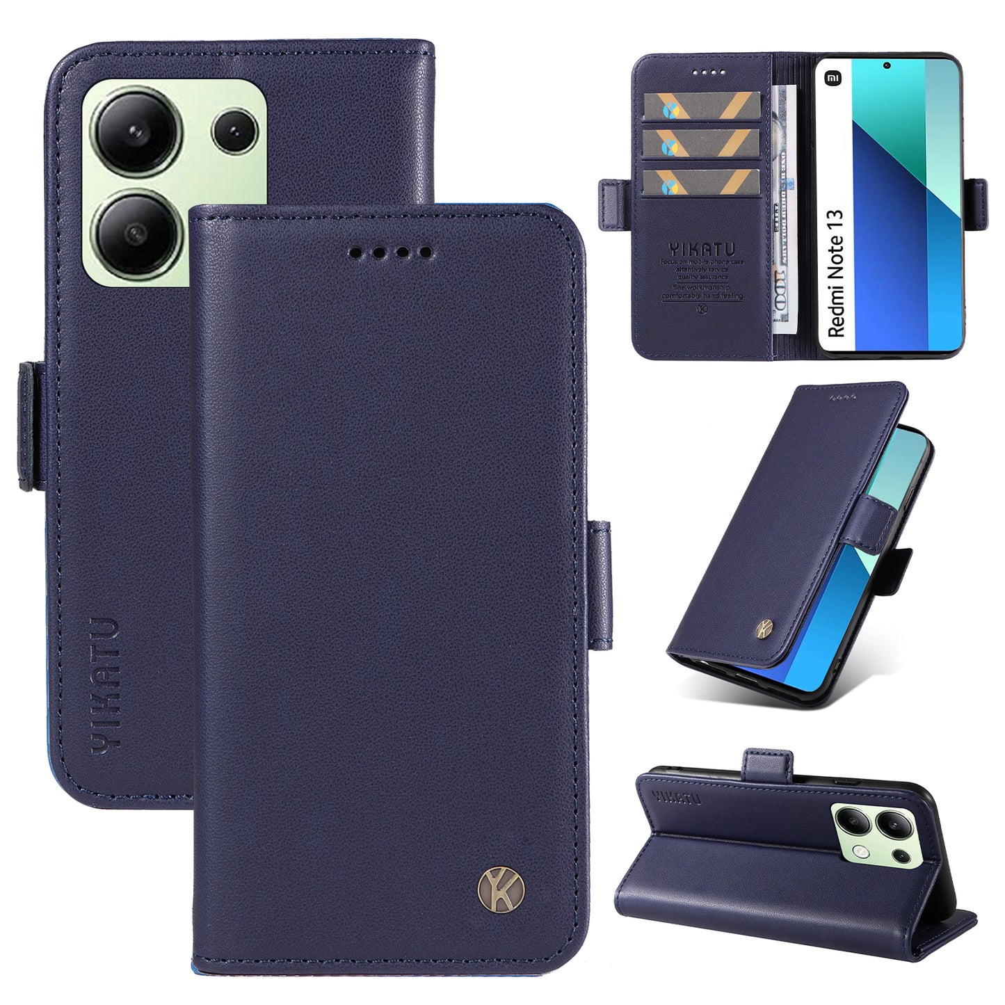 YIKATU YK-003 For Xiaomi Redmi Note 13 4G Leather Wallet Case Side Magnetic Clasp - Sapphire
