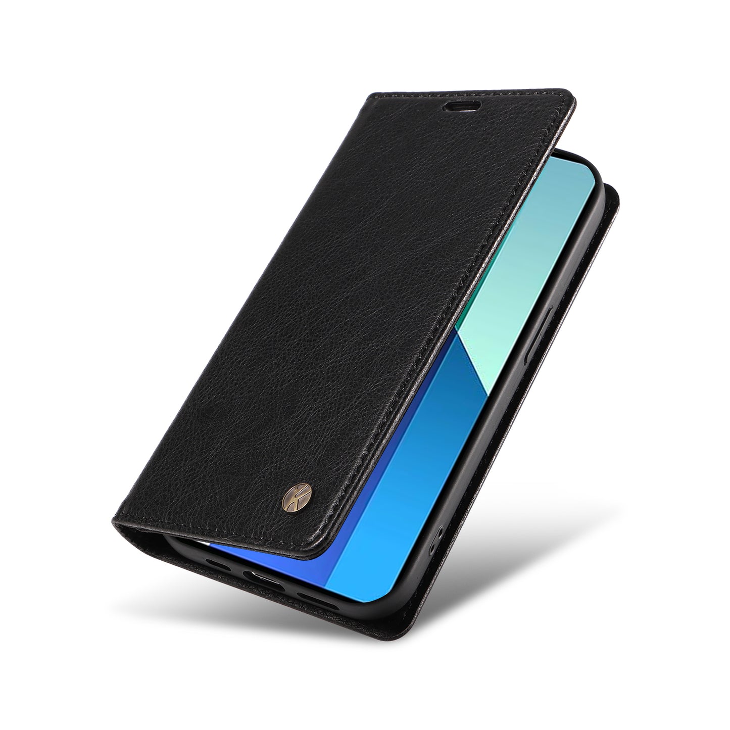YIKATU YK-006 For Xiaomi Redmi Note 13 4G Leather Case Magnetic Closing Litchi Texture - Black