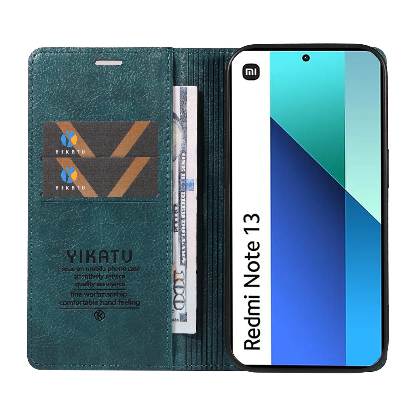 YIKATU YK-006 For Xiaomi Redmi Note 13 4G Leather Case Magnetic Closing Litchi Texture - Blue