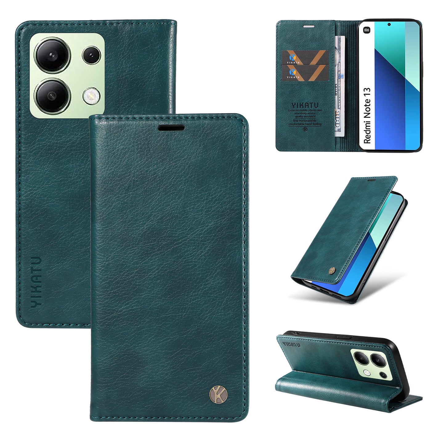 YIKATU YK-006 For Xiaomi Redmi Note 13 4G Leather Case Magnetic Closing Litchi Texture - Blue