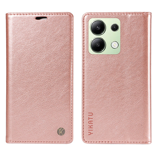 YIKATU YK-006 For Xiaomi Redmi Note 13 4G Leather Case Magnetic Closing Litchi Texture - Rose Gold