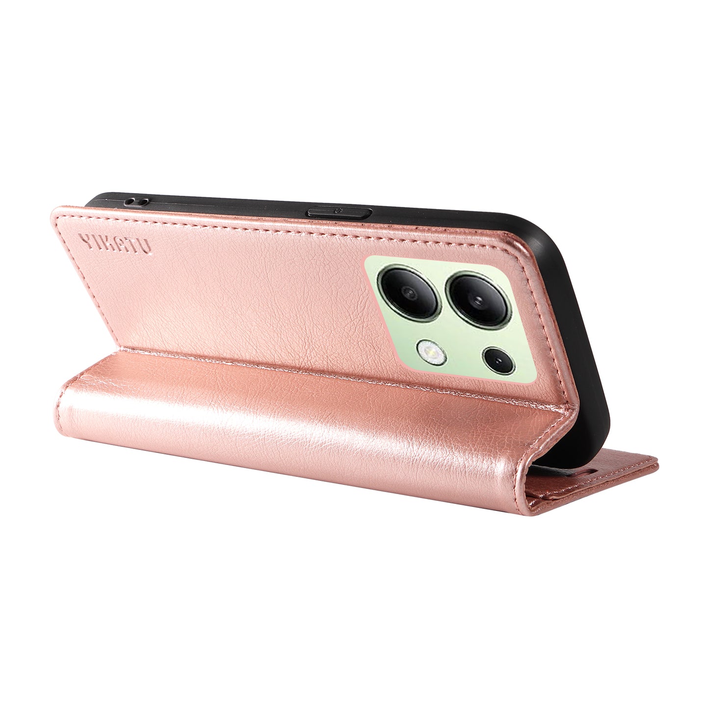 YIKATU YK-006 For Xiaomi Redmi Note 13 4G Leather Case Magnetic Closing Litchi Texture - Rose Gold