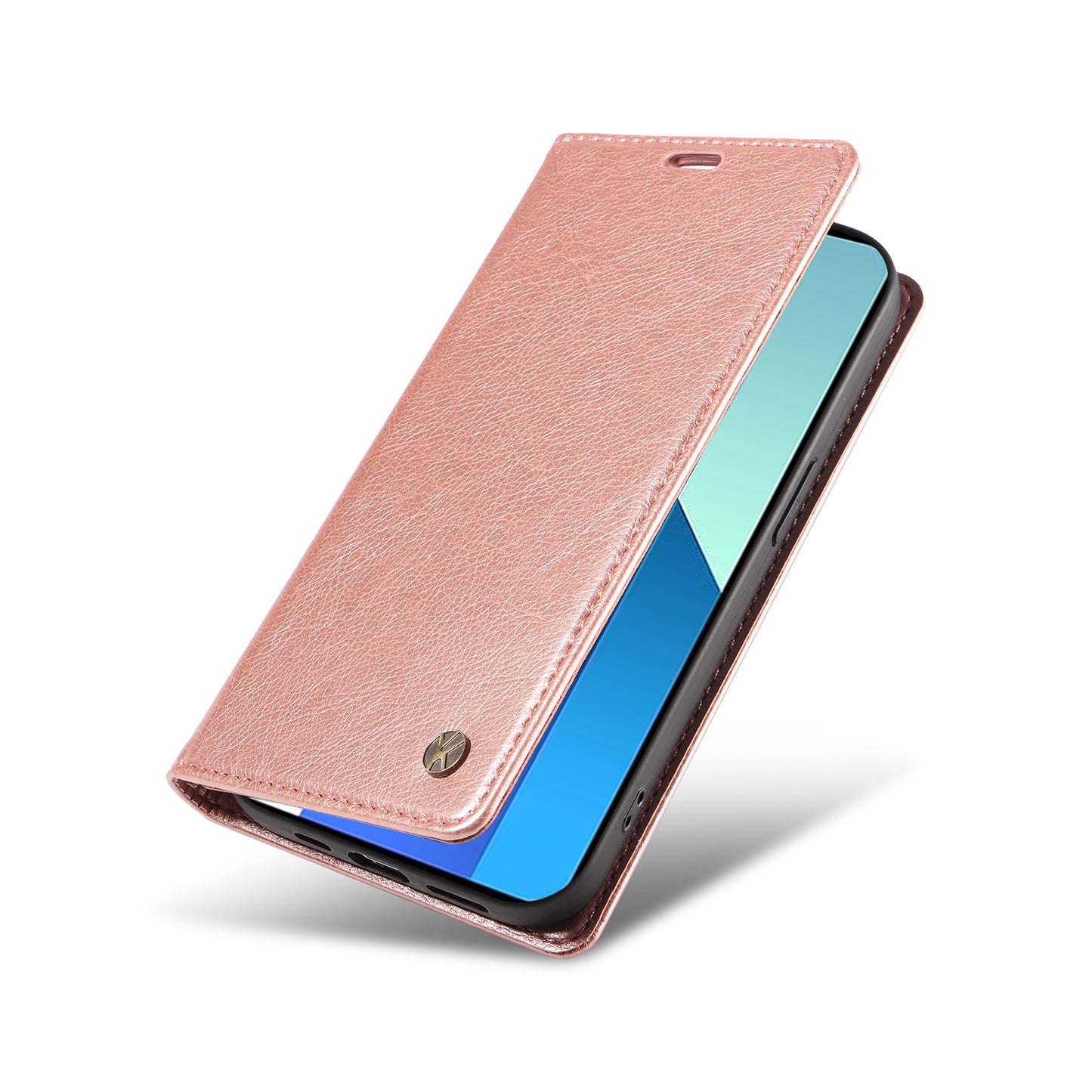 YIKATU YK-006 For Xiaomi Redmi Note 13 4G Leather Case Magnetic Closing Litchi Texture - Rose Gold