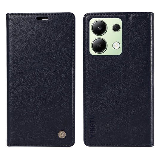 YIKATU YK-006 For Xiaomi Redmi Note 13 4G Leather Case Magnetic Closing Litchi Texture - Navy Blue