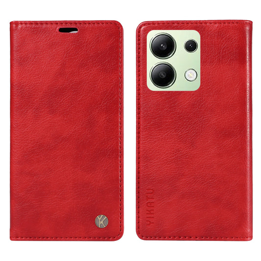 YIKATU YK-006 For Xiaomi Redmi Note 13 4G Leather Case Magnetic Closing Litchi Texture - Red