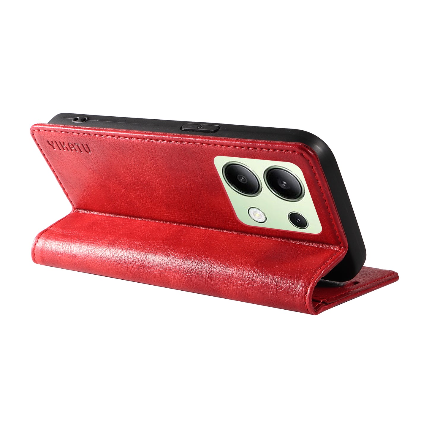 YIKATU YK-006 For Xiaomi Redmi Note 13 4G Leather Case Magnetic Closing Litchi Texture - Red