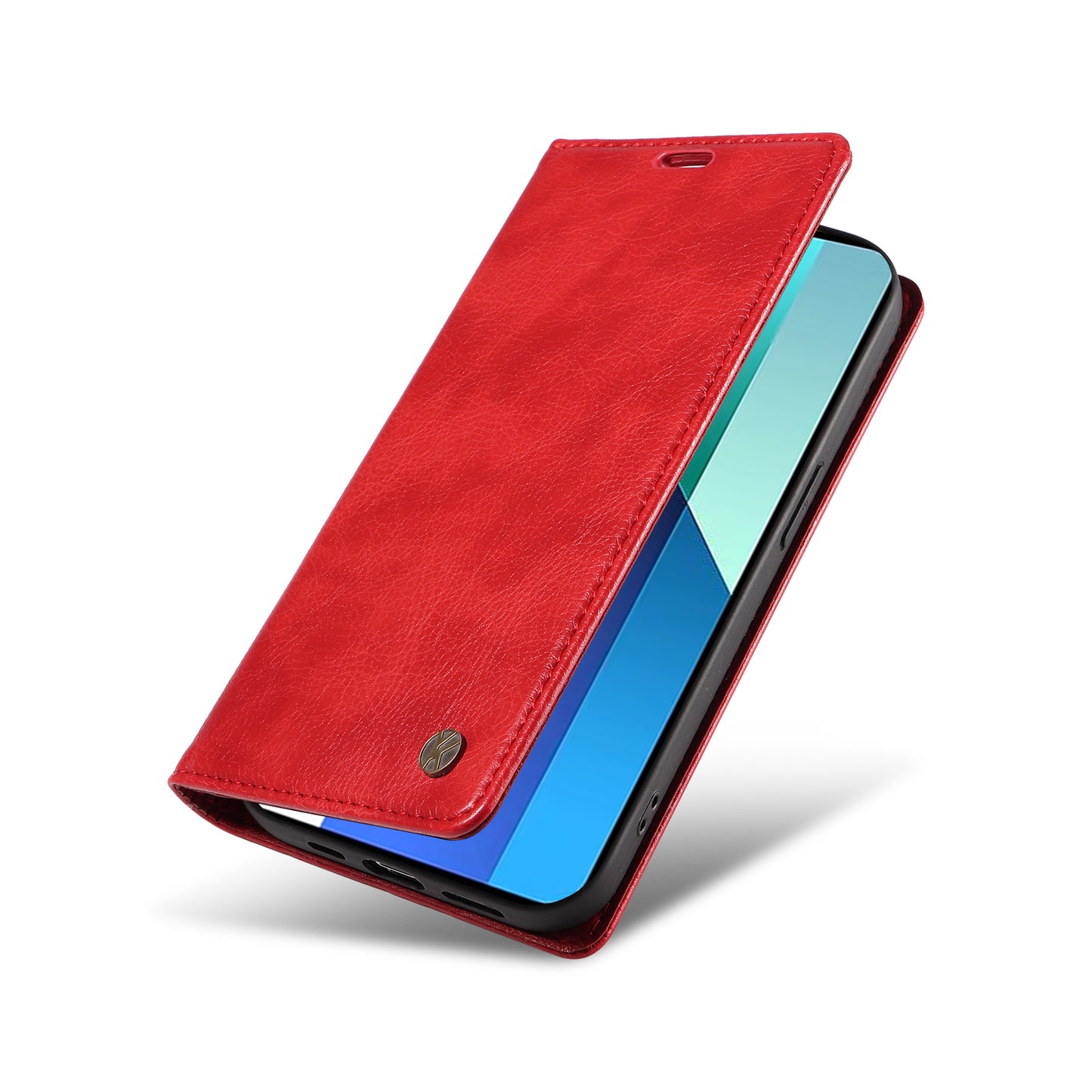 YIKATU YK-006 For Xiaomi Redmi Note 13 4G Leather Case Magnetic Closing Litchi Texture - Red