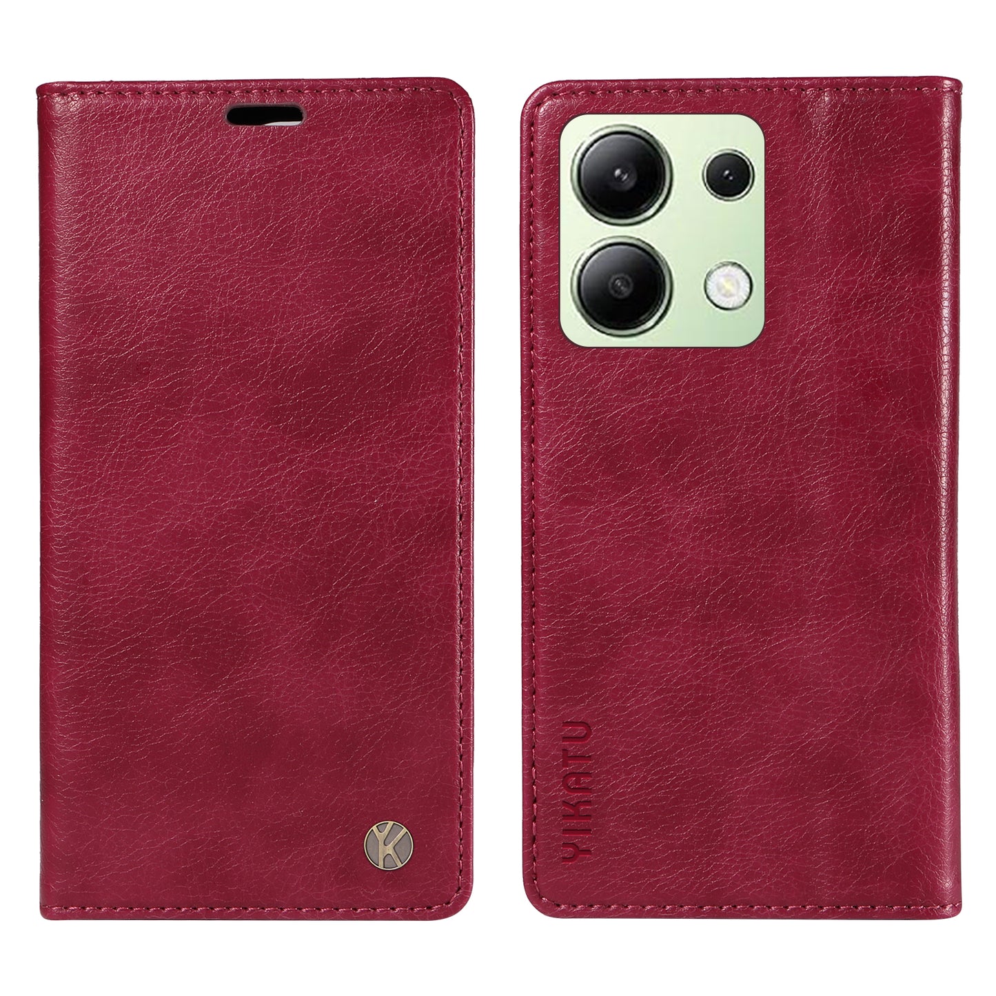 YIKATU YK-006 For Xiaomi Redmi Note 13 4G Leather Case Magnetic Closing Litchi Texture - Wine Red