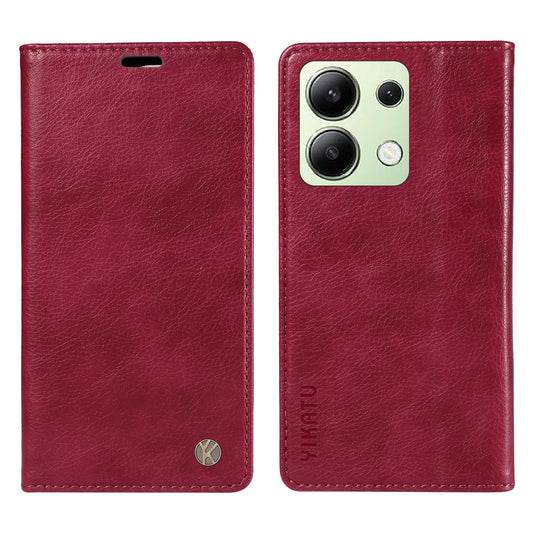 YIKATU YK-006 For Xiaomi Redmi Note 13 4G Leather Case Magnetic Closing Litchi Texture - Wine Red